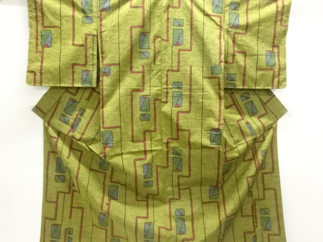 JAPANESE KIMONO / TSUMUGI / WOVEN GEOMETRIC